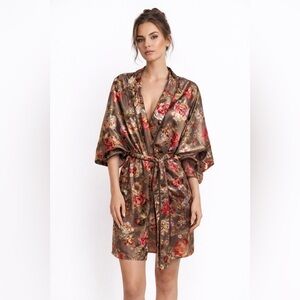 Vintage DIOR  Satin Robe with Floral Design - Medium Length